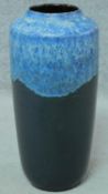 A Vintage West German blue turquoise and black glaze Fat Lava pottery vase, by Scheurich. H.45cm