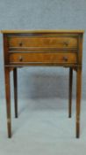 A Georgian style mahogany crossbanded and satinwood strung two drawer side table. H.79 W.53 D.39cm