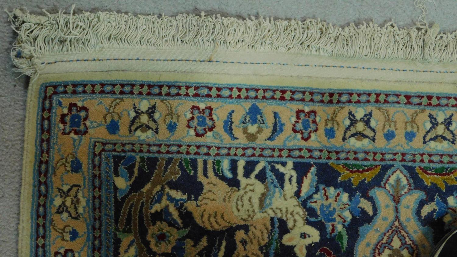 A floral runner depicting a wildlife scene on a midnight blue field within corresponding borders - Image 3 of 4