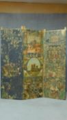 A late Victorian two fold, three panel scrap screen. H.162 W.153cm