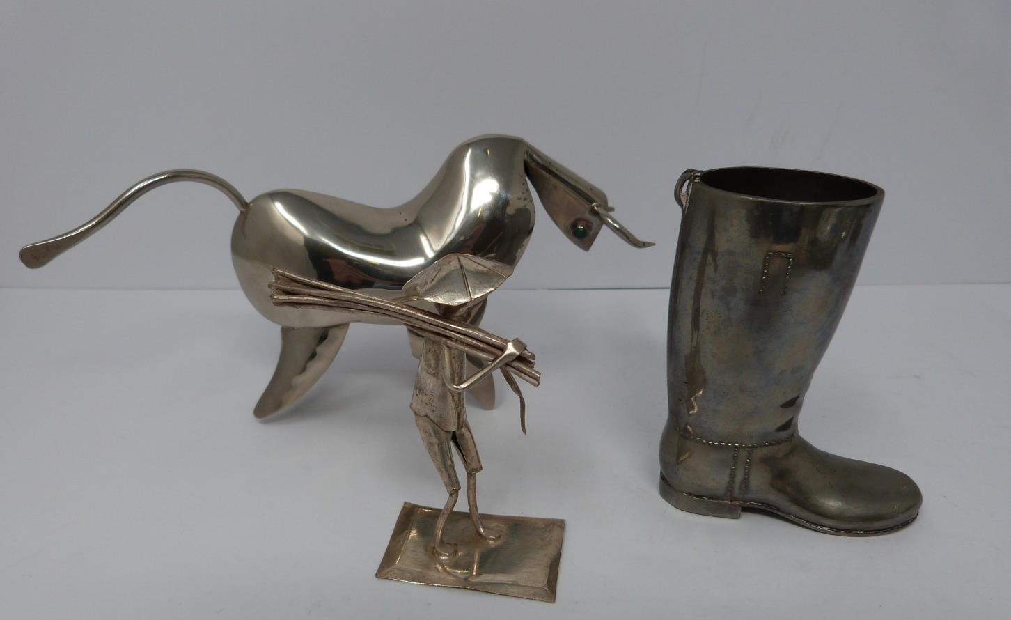 A collection of silver plate, including a white metal Oriental man and a bull, boot toothpick - Image 4 of 4