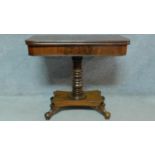 A Victorian mahogany tea table raised on turned central pedestal on quatreform base. H.73 W.89 D.