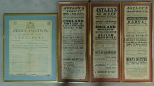 Three antique theatre posters from the Astley's New Amphiteatre for Arts and a framed antique French