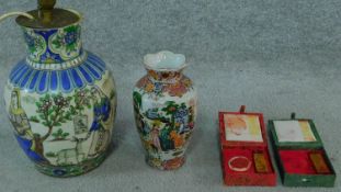 A collection of oriental items including, a pair of hardstone chinese chops, an indian hand