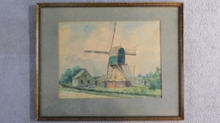 Gerald Willem Pieter (1870-1931), framed and glazed watercolour, windmill, signed. 65.5x53.5cm
