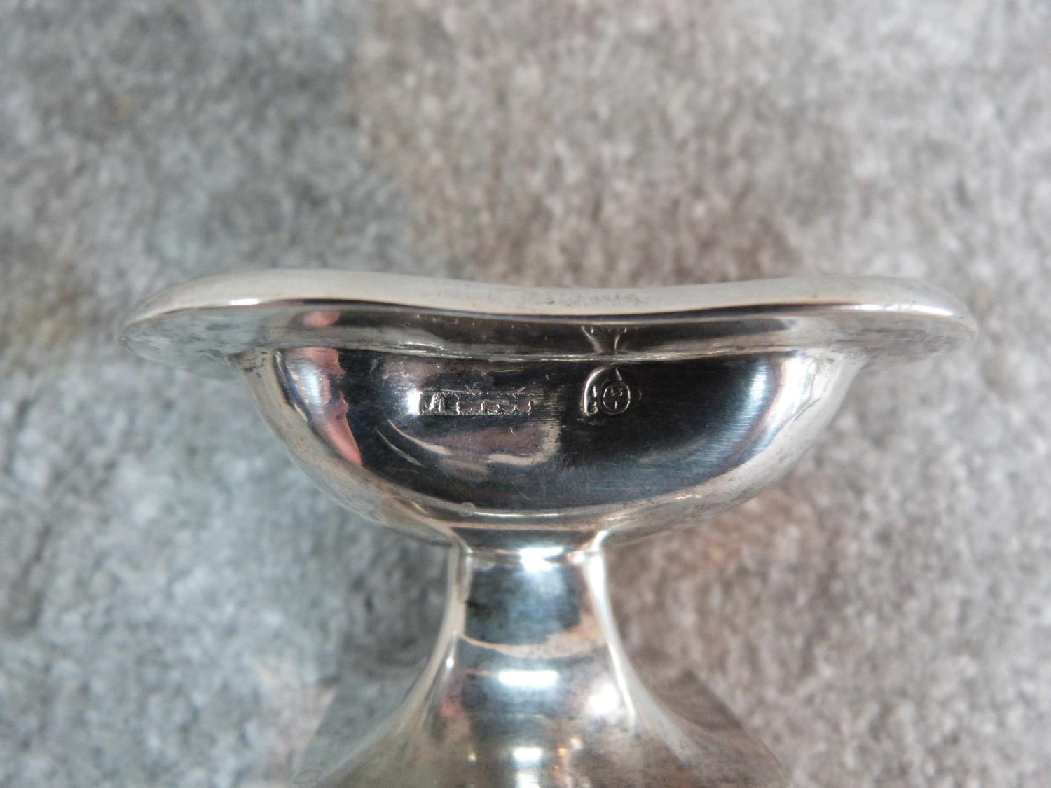 A gilded Austrian silver salt dish, with monogram and Austrian hallmarks and makers mark. H 8 x 4.5. - Image 3 of 4