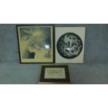 A set of three framed lithographs, one signed Daniel Bulovsky, one signed Akzo Horinhima and one