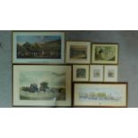 Eight framed and glazed prints of various sizes depicting different London locations in the 19th and