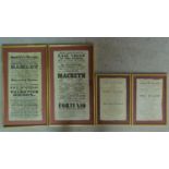 Four framed antique theatre programmes for the Theatre Royal Sadler's Wells, Theatre Royal Drury