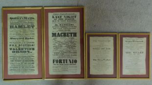 Four framed antique theatre programmes for the Theatre Royal Sadler's Wells, Theatre Royal Drury