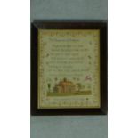 A framed Georgian embroidered sampler by Mary Burkey 1829. 50x41cm