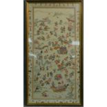 An extra large framed and glazed silk embroidery depicting a Chinese festival. 92x170cm