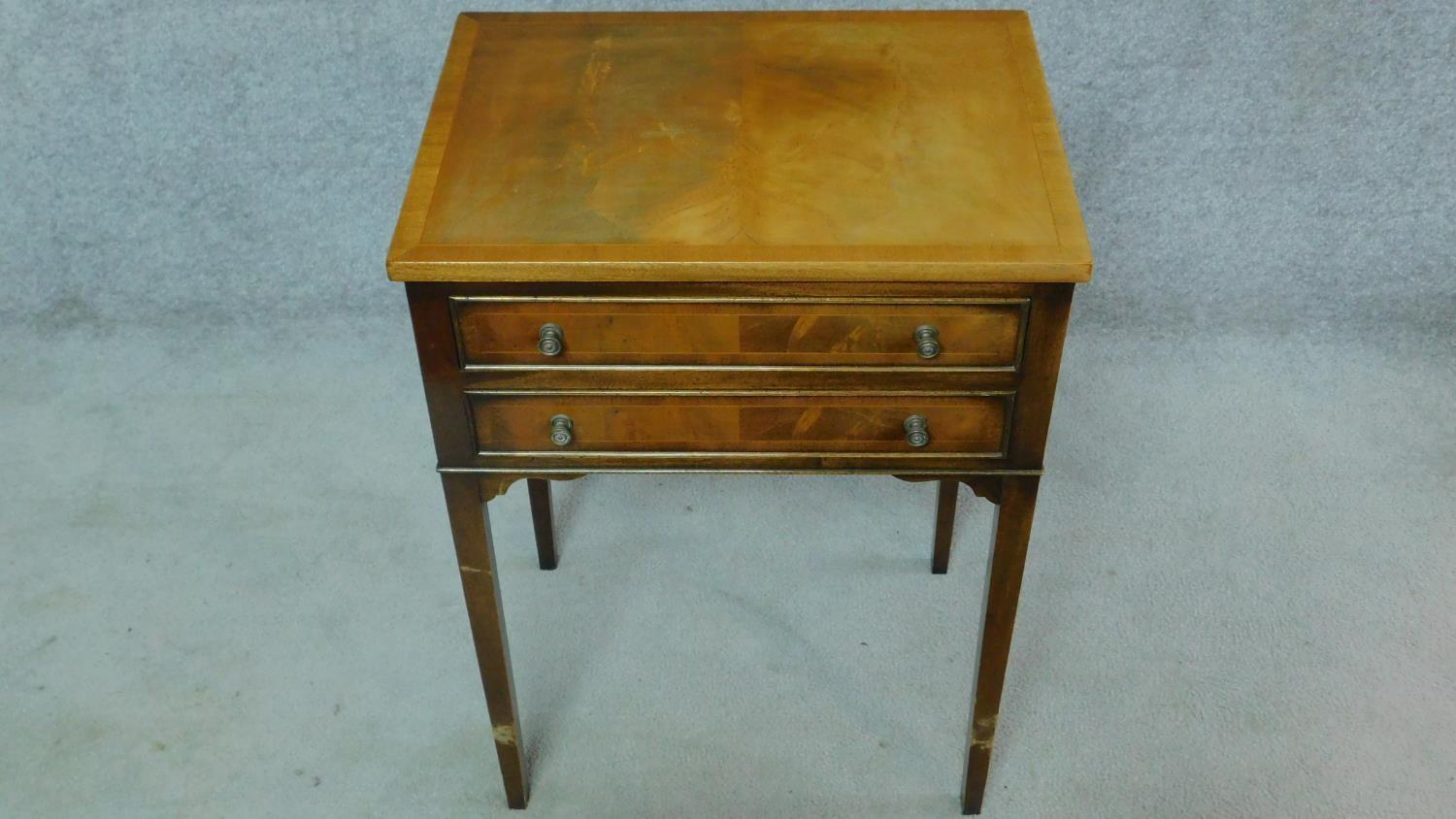 A Georgian style mahogany crossbanded and satinwood strung two drawer side table. H.79 W.53 D.39cm - Image 4 of 9