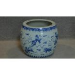 A large blue and white Chinese garden planter. H.40 W.40cm