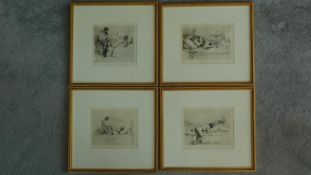 Four framed prints of various studies of a couple making love. 34x38cm