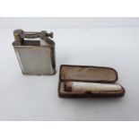 Dunhill silver plated lighter, PAT. No. 390107 with engine turned decoration, engraved EE from EE.