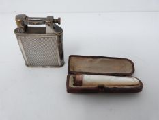 Dunhill silver plated lighter, PAT. No. 390107 with engine turned decoration, engraved EE from EE.