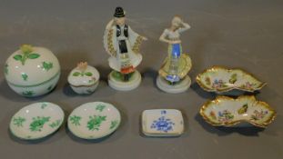 A collection of Herend hand painted porcelain, including two Hungarian dancing girls in