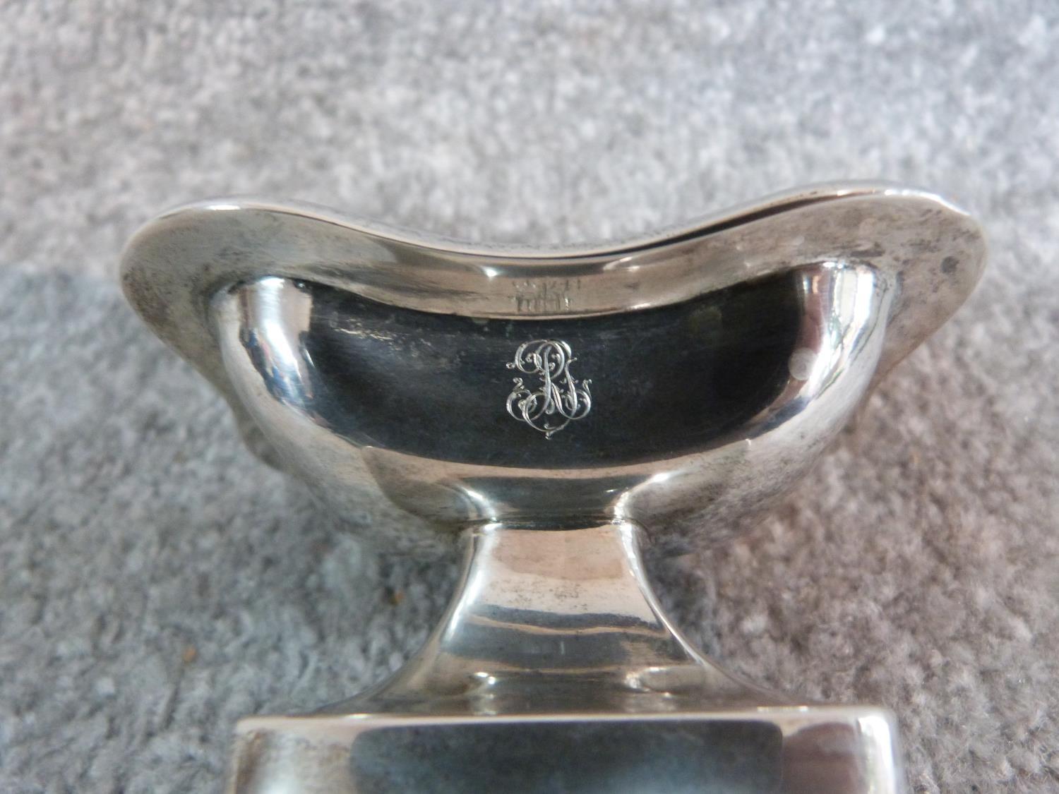 A gilded Austrian silver salt dish, with monogram and Austrian hallmarks and makers mark. H 8 x 4.5. - Image 2 of 4