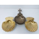 Cutajar work shell dish and a pair of gilded Sheffield plate shell dishes. Sheffield plate 1812,