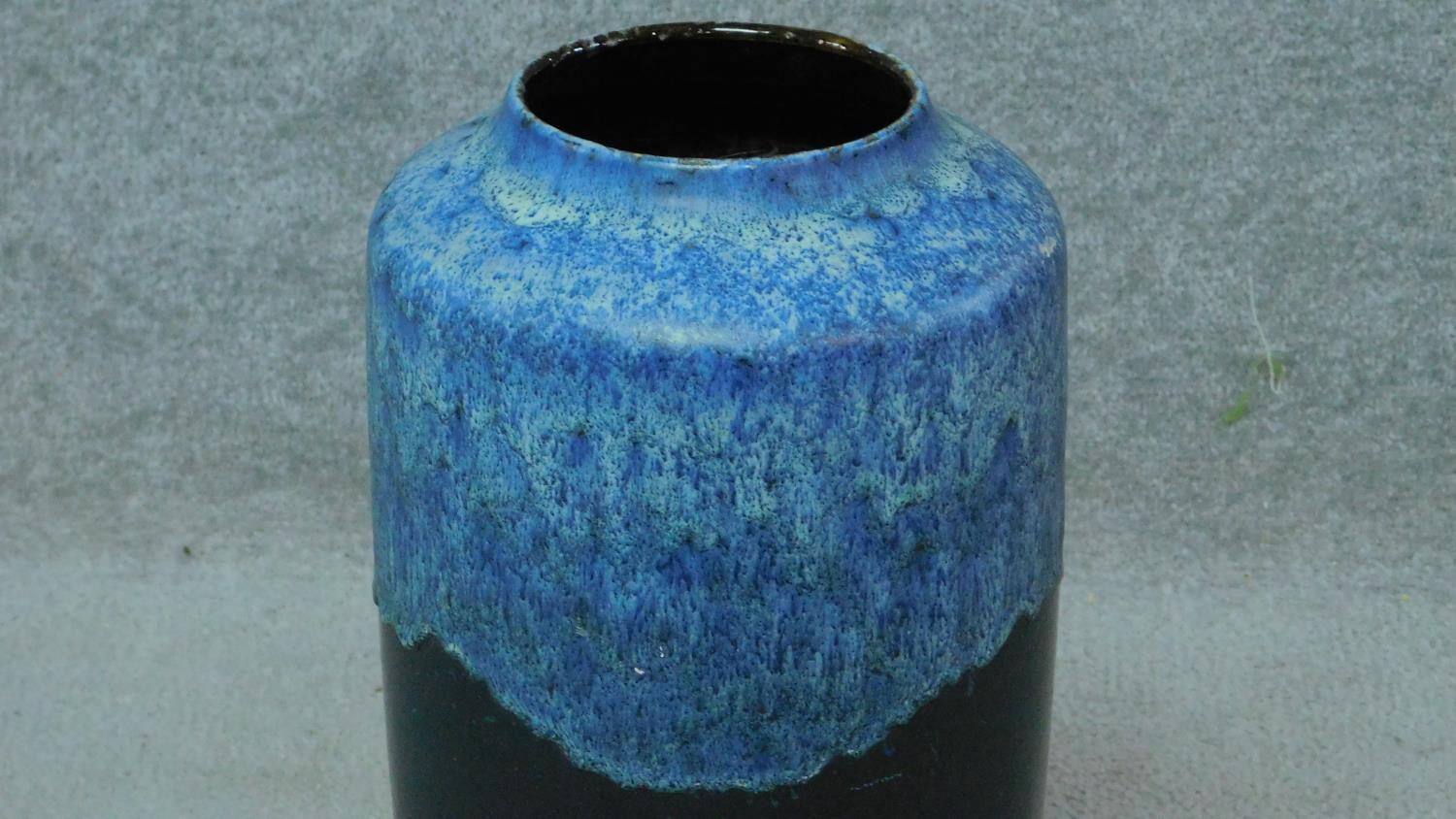 A Vintage West German blue turquoise and black glaze Fat Lava pottery vase, by Scheurich. H.45cm - Image 2 of 4