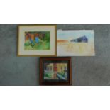 Three watercolour landscapes on paper by Sandra Kingsley Berzon. Signed by artist. Two framed.