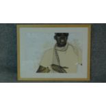 A framed mixed media potrait of rapper Tinie Tempah 69x50cm