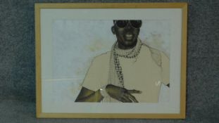 A framed mixed media potrait of rapper Tinie Tempah 69x50cm