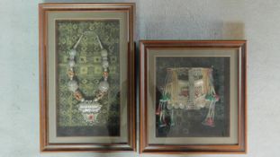 Two framed Bedouin artifacts. One framed Bedouin white metal necklace with traditional white metal