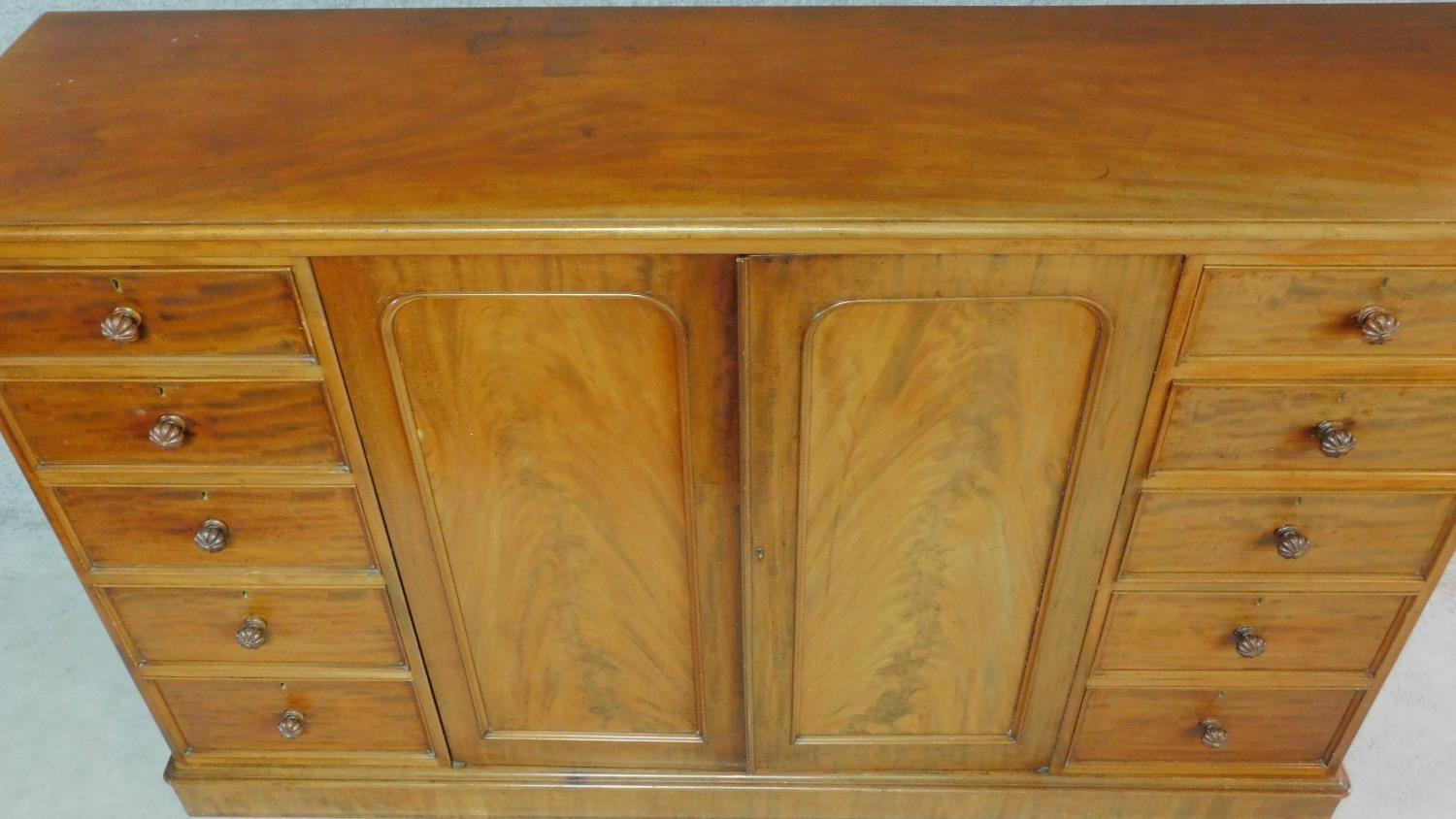 A Regency mahogany press cupboard with fitted central panel doors enclosing linen slides, flanked by - Image 4 of 10