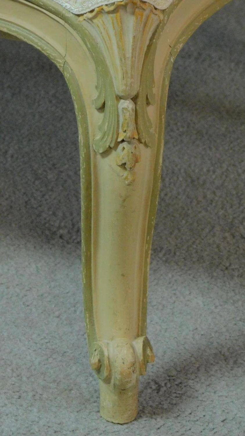 A 19th century Italian carved and painted canape in ivory damask on cabriole supports. H.112 W.148 - Image 9 of 12