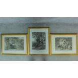 Three framed and glazed prints titled 'The convalescent', 'A dream of the future' and 'A bird trap'.