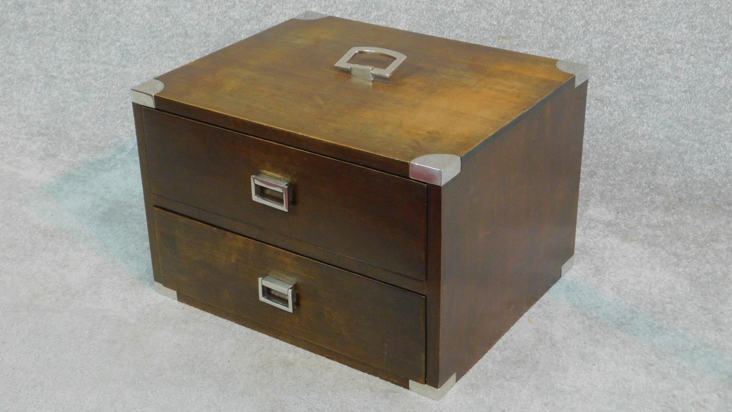 A miniature metal bound military style chest. H.33 W.42 D.50cm - Image 3 of 5