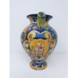 A Cantagalli Italian majolica jug. Religious portrait to front with writing underneath, CERTOSA. Has