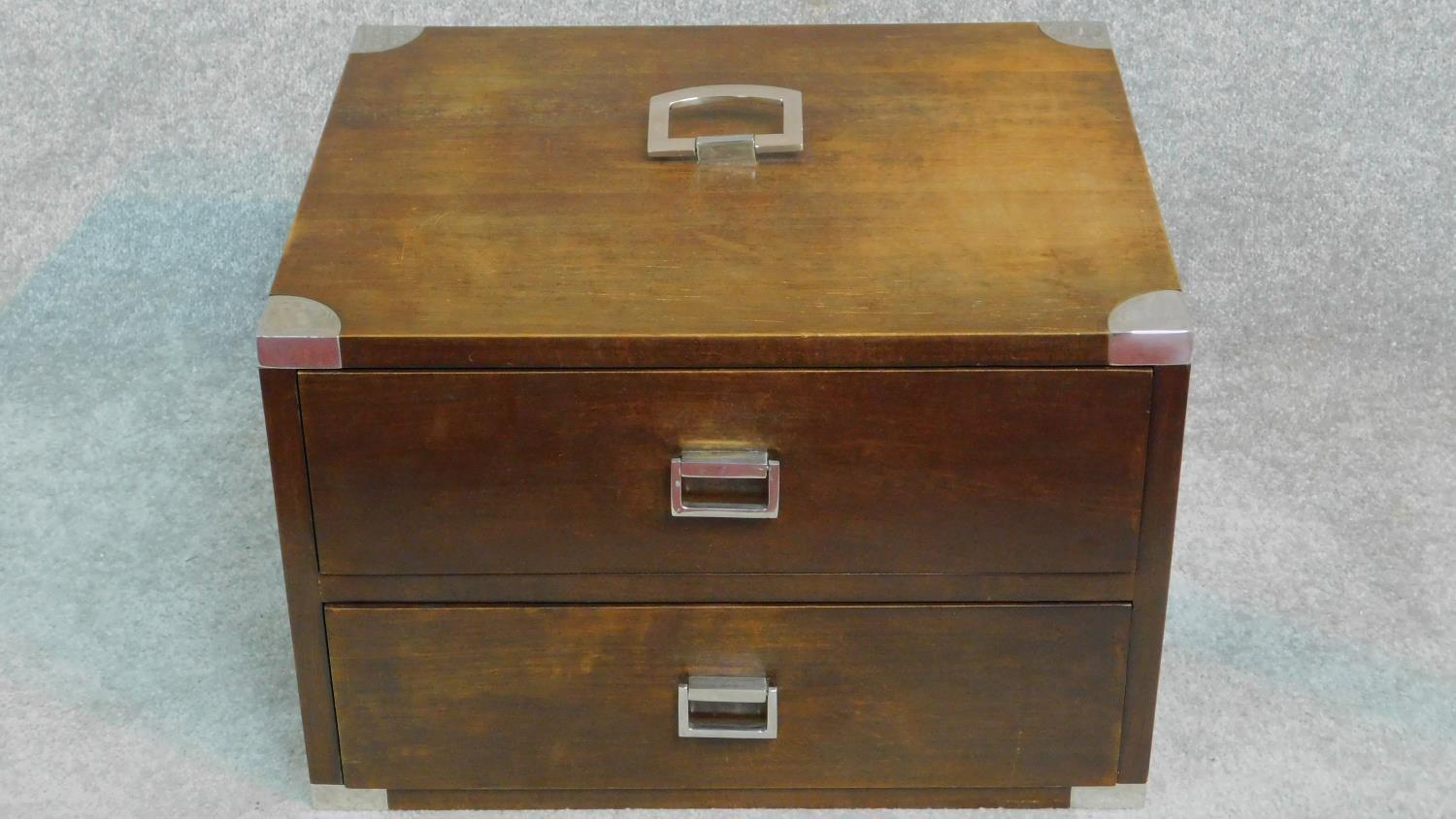 A miniature metal bound military style chest. H.33 W.42 D.50cm