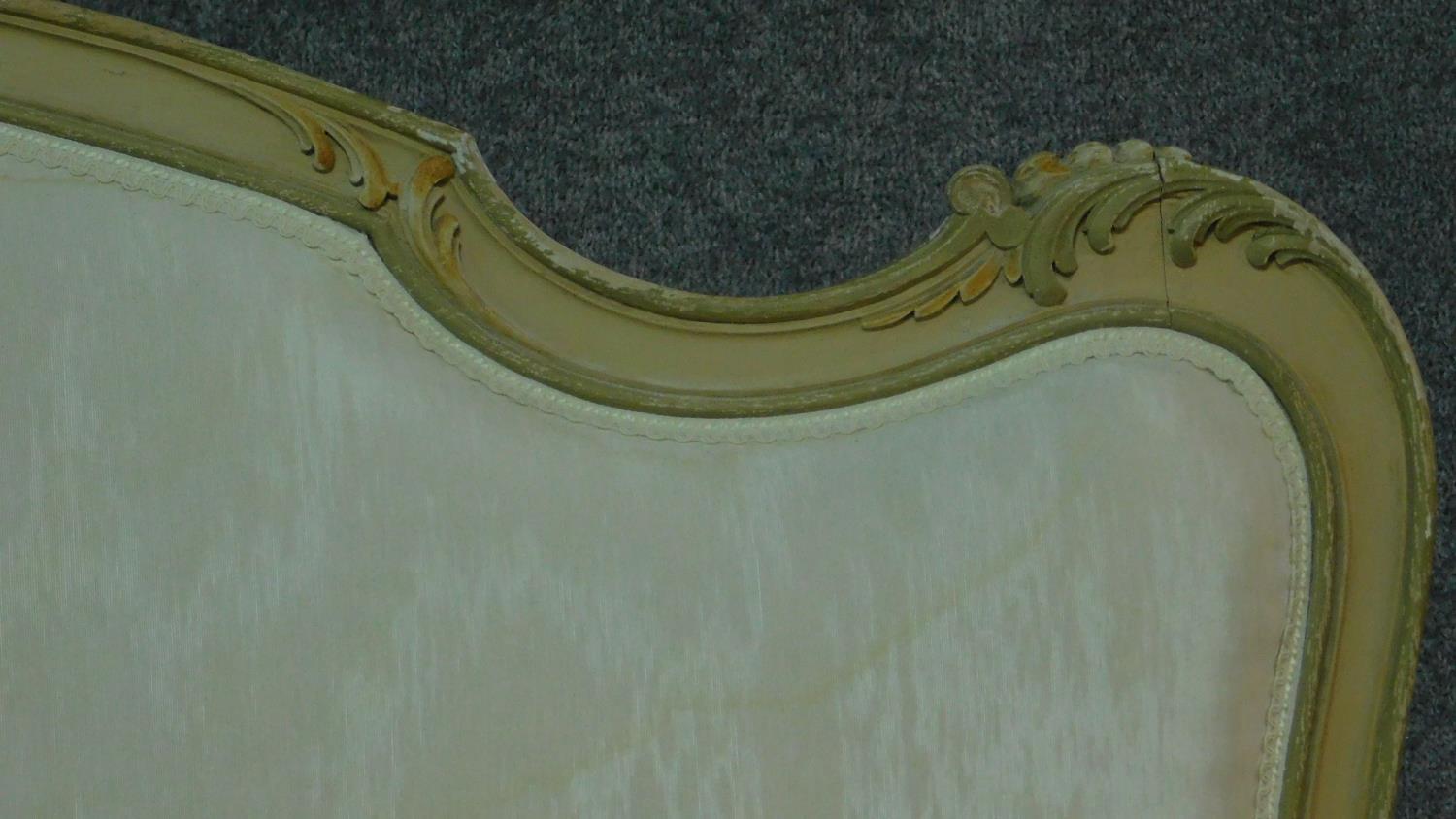 A 19th century Italian carved and painted canape in ivory damask on cabriole supports. H.112 W.148 - Image 4 of 12
