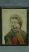 A framed oil on board of a surprised male, signed Michael Francis. 82x59cm