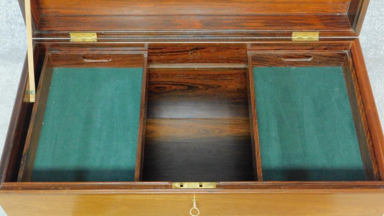 A 1950's Danish rosewood blanket box fitted with two velvet lined sliding shelves by designer Kaj - Image 5 of 11