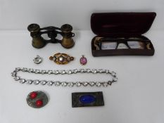 A collection of antique and vintage jewellery with other items. Jewellery includes antique White