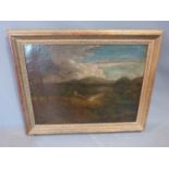 A 19th century gilt framed oil on canvas, Italianate landscape with classical figures to the