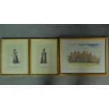 A pair of antique framed coloured lithograph fashion plates depicting different costumes and a