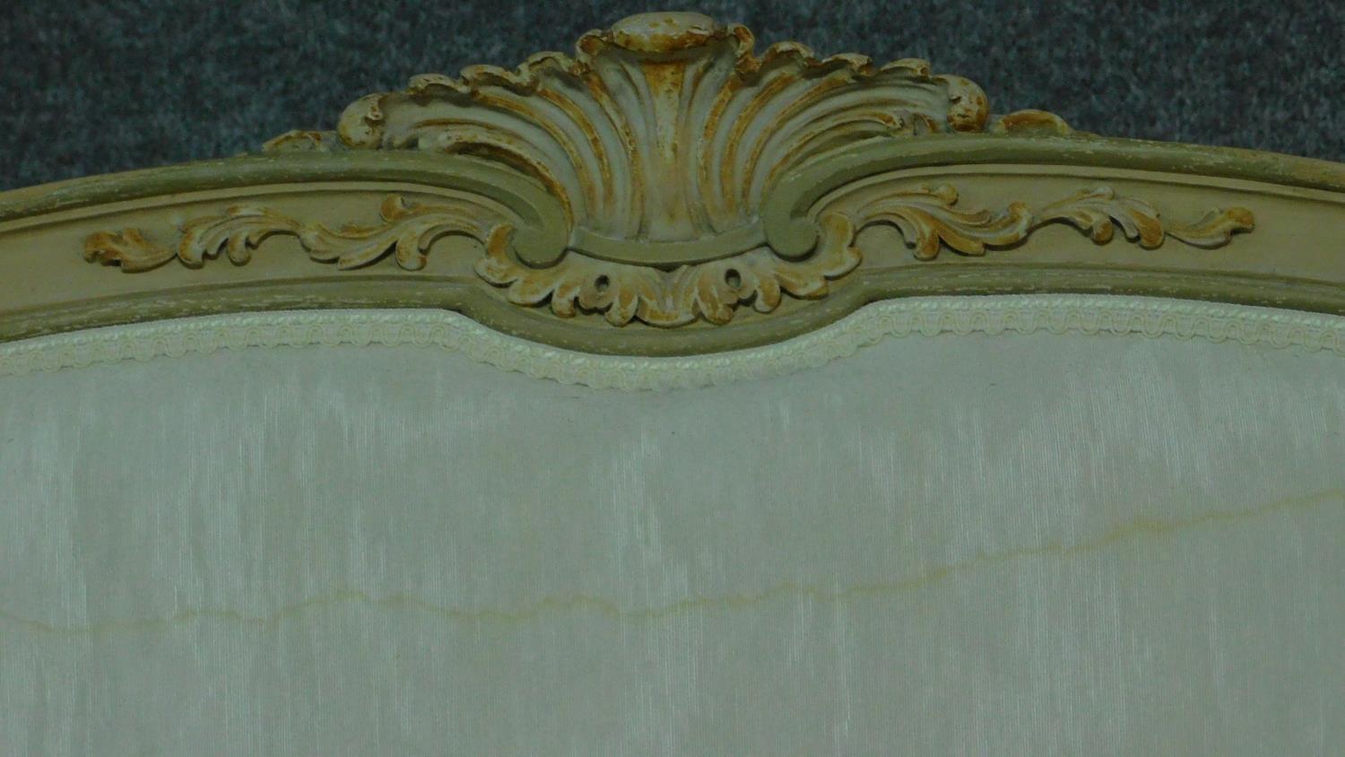 A 19th century Italian carved and painted canape in ivory damask on cabriole supports. H.112 W.148 - Image 3 of 12