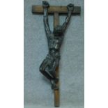 A vintage fibre glass Jesus mounted on a wooden cross. Intricately detailed. H.102cm