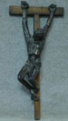 A vintage fibre glass Jesus mounted on a wooden cross. Intricately detailed. H.102cm