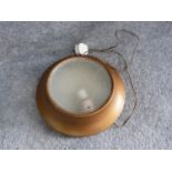 A vintage plinth lamp with textured glass centre panel. Label verso. Diameter 30cm.