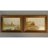 A pair of oil on panel landscapes in wooden frames. Signed L. Dufit. 24x33cm
