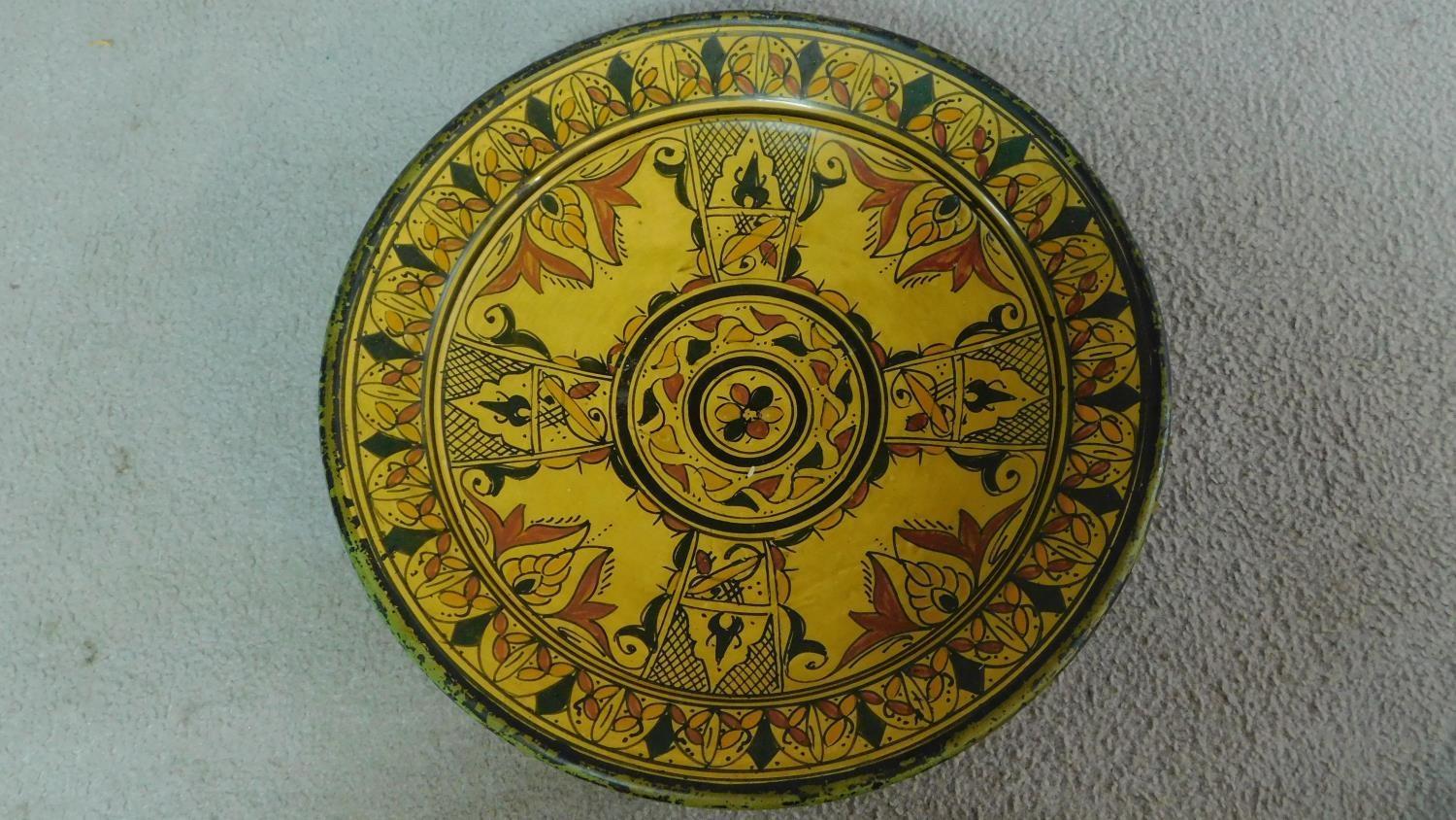 A pair of ceramic glazed plates with bold geometric designs. 39x39cm (largest) - Image 2 of 7