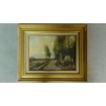 A 19th century gilt framed oil on canvas of a landscape, by De Bruin, signed by artist. Label verso.