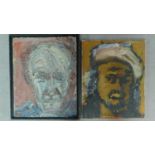 One oil on canvas and one oil on board, portraits by British artist Steve Mcann. Signed to