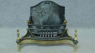A Regency style brass and steel fire basket. H.51 W.68 D.34cm